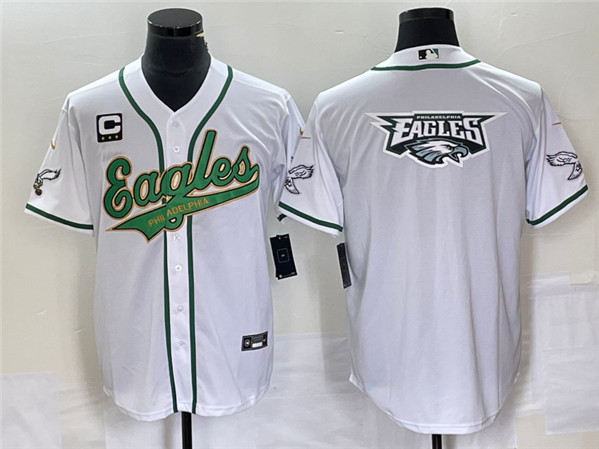 Philadelphia Eagles White Gold With C Patch Team Big Logo Cool Base Stitched Baseball Jersey